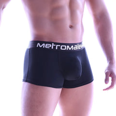 Black men’s briefs with a white metromale waistband metro male wear perfect scene hip trunk black 1013-09 front view