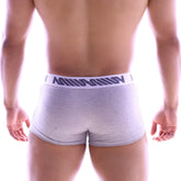 MetroMaleWear perfect scene gray heathered cotton briefs with white waistband and dark gray geometric logo pattern