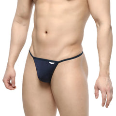 Navy blue mesh thong with sleek minimalist design and subtle white logo on waistband by MetroMaleWear Perfect Scene