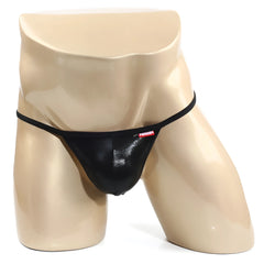 Black patent leather thong with red and white metroMalewear brand tag on the waistband perfect scene string pearl 2014-22