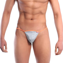 Silver thong with orange trim and red brand tag from MetroMaleWear perfect scene string collection 2014-10