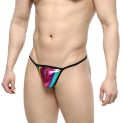 Metro malewear perfect scene string sunset 2014-45 rainbow holographic thong with black trim front view