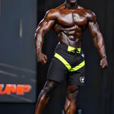MetroMaleWear physique board short victory 4706-46 black and neon yellow athletic shorts with drawstring waistband and white logo