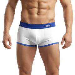 White athletic briefs with blue trim and a matching minny waistband from metromalewear pierrot boxer jock 2306-00