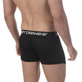 Black mens pima cotton boxer briefs with white metronewear logo band for comfortable everyday wear