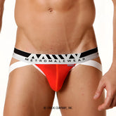 MetroMaleWear pima cotton vibrant red briefs with black and white striped waistband and logo