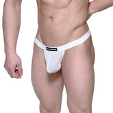 White mesh thong with solid white waistband featuring mattomanwear label from MetroMaleWear pocket thong 3202-71