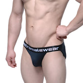 Black men’s briefs with white metromalewear logo on waistband featured in metro malewear pops bikini jock strap black 3041-20