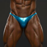 Metro malewear posingwear shiny turquoise metallic briefs designed for male posing and competition wear