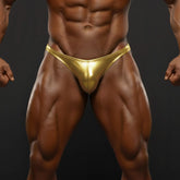 Shiny gold metallic briefs from metromalewear posingwear metallic gold posing suit for bodybuilding competitions