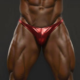 Shiny red metallic briefs metro males wear posingwear metallic red posing suit for bodybuilding and fitness competitions