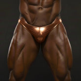 MetroMaleWear posingwear ochre posing suit shiny copper metallic briefs with sleek form-fitting design
