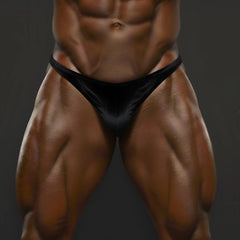 Black velvet briefs by Metromalewear PosingWear designed as a simple black velvet posing suit front view