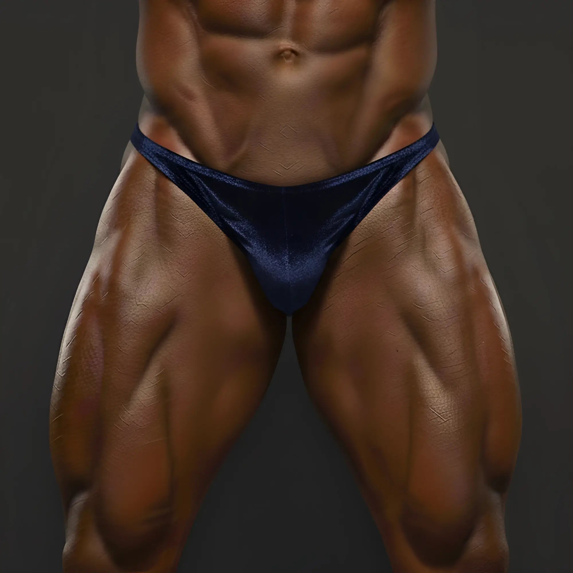 Deep navy blue velvet briefs from MetroMaleWear posingwear simple navy velvet posing suit front view