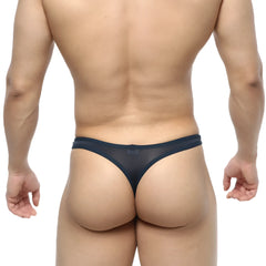 MetroMalewear pouch thong navy 2302-28 black sheer mesh thong with solid waistband front view