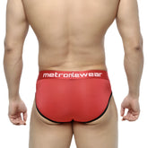 MetroMaleWear Prado brief red 5133-12 in red fabric with black trim and white logo on the waistband