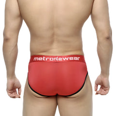 MetroMaleWear Prado brief red 5133-12 in red fabric with black trim and white logo on the waistband