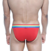 Red briefs with a rainbow-striped waistband from metromalewear pride bikini red 3004-r12 collection