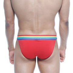 Red briefs with a rainbow-striped waistband from metromalewear pride bikini red 3004-r12 collection