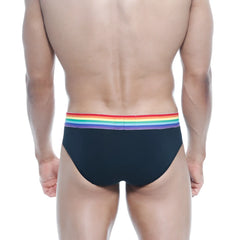 Black briefs metroMalewear pride brief with vibrant rainbow stripe waistband in black cotton blend fabric