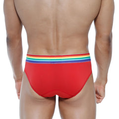 Red briefs metro malewear pride brief red 5006-r12 with rainbow-striped waistband for supportive comfort