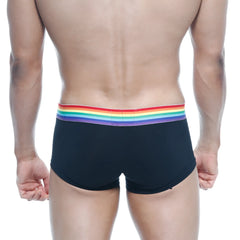 MetroMaleWear Pride Trunk black briefs with vibrant rainbow-striped waistband for comfortable everyday wear