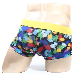 Colorful abstract brushstroke pattern men’s boxer briefs with bright yellow elastic waistband metro male wear primavera short boxer 2026-58