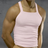 MetroMaleWear Primo pink tank top ribbed cotton fabric square neckline thin straps casual summer wear
