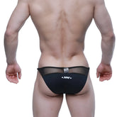 MetroMaleWear Prodigy Bikini Gloss 6504-72 black mesh briefs with sleek form-fitting design and subtle white logo detailing