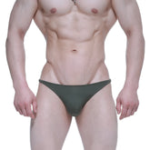 Olive green metro malewear prodigy bikini briefs with sleek form-fitting design for athletic use
