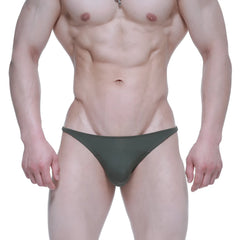 Olive green metro malewear prodigy bikini briefs with sleek form-fitting design for athletic use