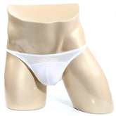 White mesh thong bikini by metromalewear prodigy displayed on mannequin highlighting breathable fabric
