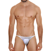 Metromalewear prodigy bikini white mesh thong with solid white front panel and breathable mesh fabric