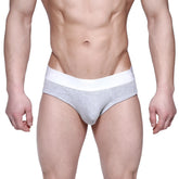 Gray heathered briefs with a solid white waistband from metromalewear profile hip brief gray 1303-10