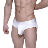 White mens briefs metro male wear profile hip brief with satin waistband and embossed kelly branding in white