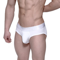 White mens briefs metro male wear profile hip brief with satin waistband and embossed kelly branding in white