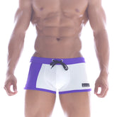 MetroMaleWear Provence swim boxer 4926-00 purple and white swim trunks with black drawstring waistband