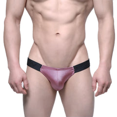 MetroMaleWear Puente bikini briefs in dusty pink metallic pu with a black elastic waistband front view