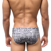 MetroMaleWear python swim brief grey with gray and black snake scale pattern designed for stylish swimwear use