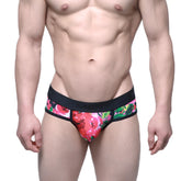 MetroMaleWear queen brief 6106-03 vibrant floral patterned men’s briefs with black elastic waistband and bold blossoms