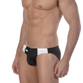 Black and white MetroMaleWear racer swim brief 4907-20 with sleek form-fitting design for athletic use