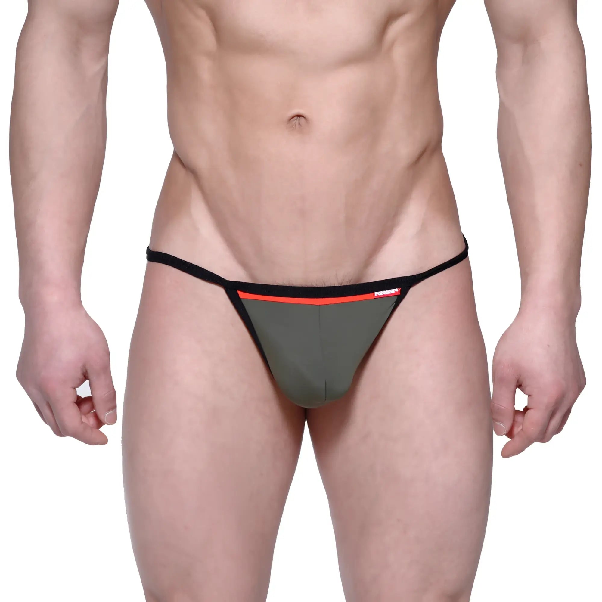 Olive green thong with black trim and red accent stripe from metromalewear reef string green 2014-32 collection