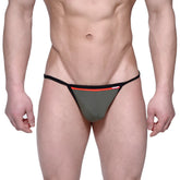 Olive green thong with black trim and red accent stripe from metromalewear reef string green 2014-32 collection