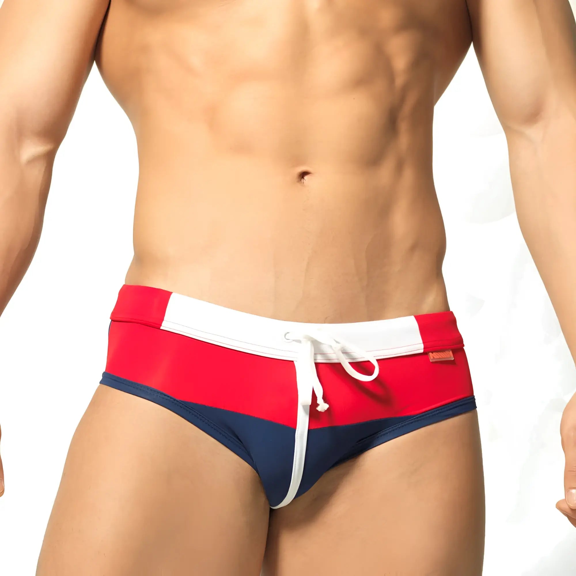 MetroMalewear reno swim brief navy 4962-28 red white and navy blue swim trunks with drawstring waistband