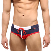 MetroMaleWear Reno swim brief red 4962-12 in navy blue and red with white trim and red drawstring for swimming