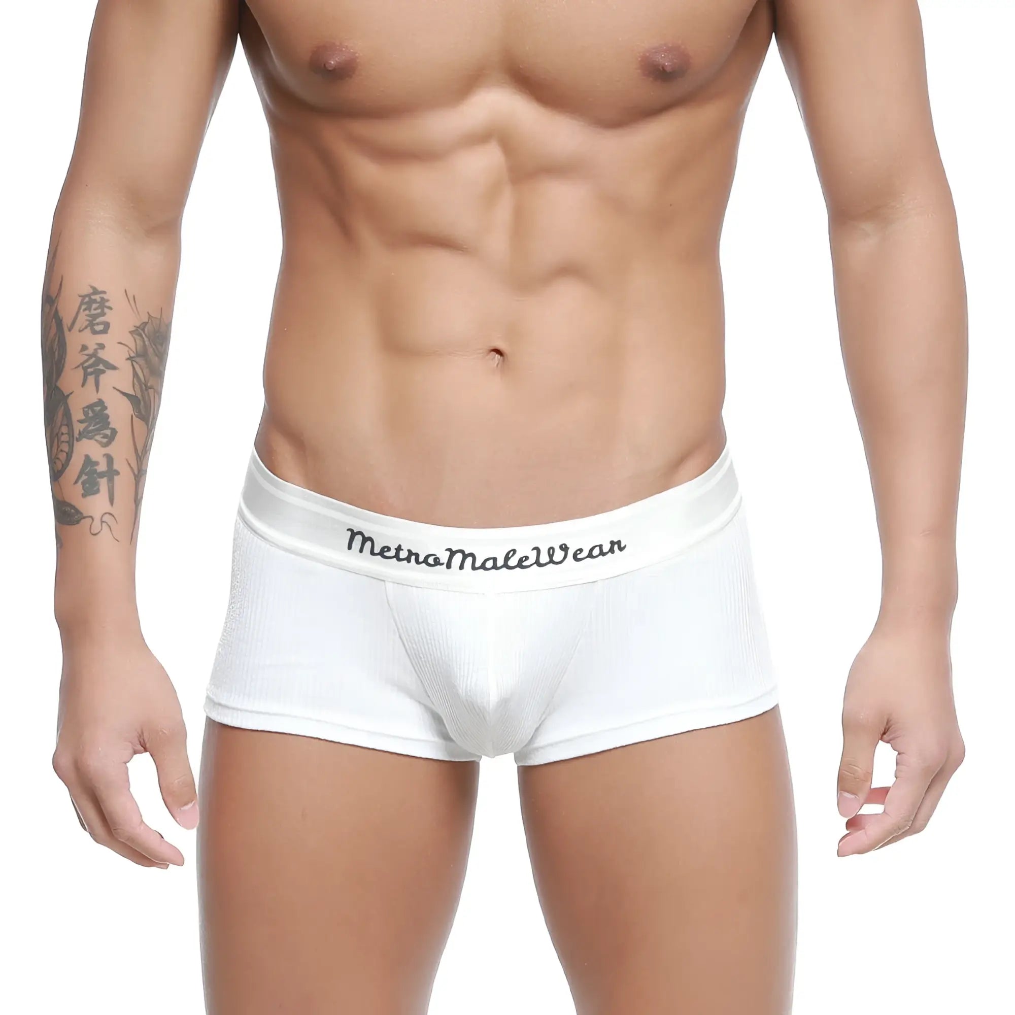 White ribbed men’s briefs with metromalewear branded waistband metroMalewear rib trunk white 2026-13