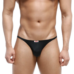 MetroMaleWear romantic bikini black mens thong with small white label on waistband front side shown