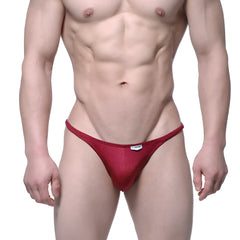 Red metallic-textured thong with white brand tag by MetroMaleWear romantic bikini burgundy 6008-29