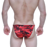 MetroMalewear romantic bikini burgundy 6008-90 swim trunks with red and black camouflage pattern for beachwear