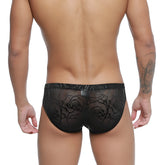 MetroMalewear rosa bikini 5103-M31 black lace briefs with intricate rose pattern front view